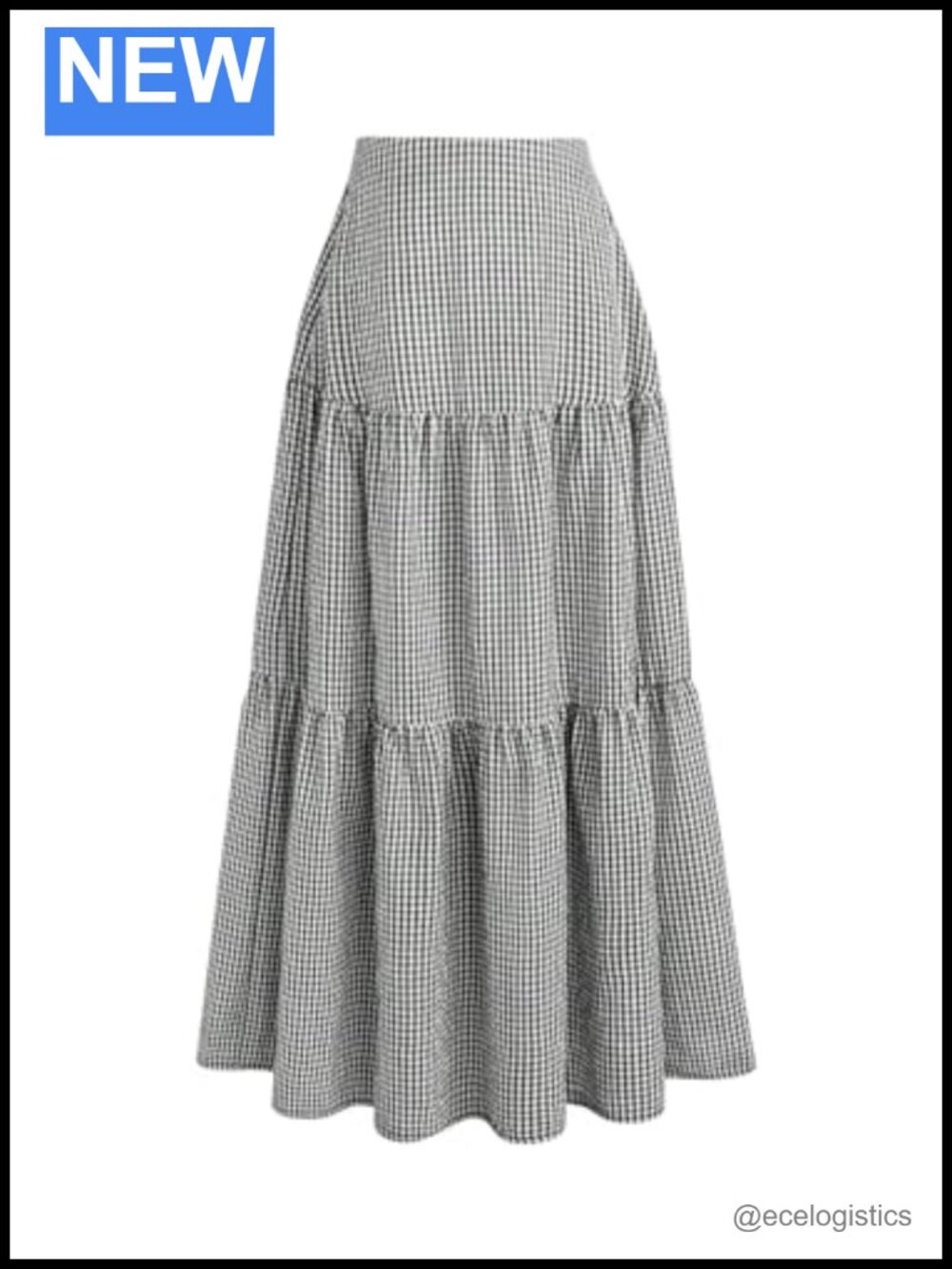 Plaid Gingham Maxi Skirt High Waisted Ruffle Hem A-Line Flowy